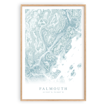 falmouth maine map print in wood frame
