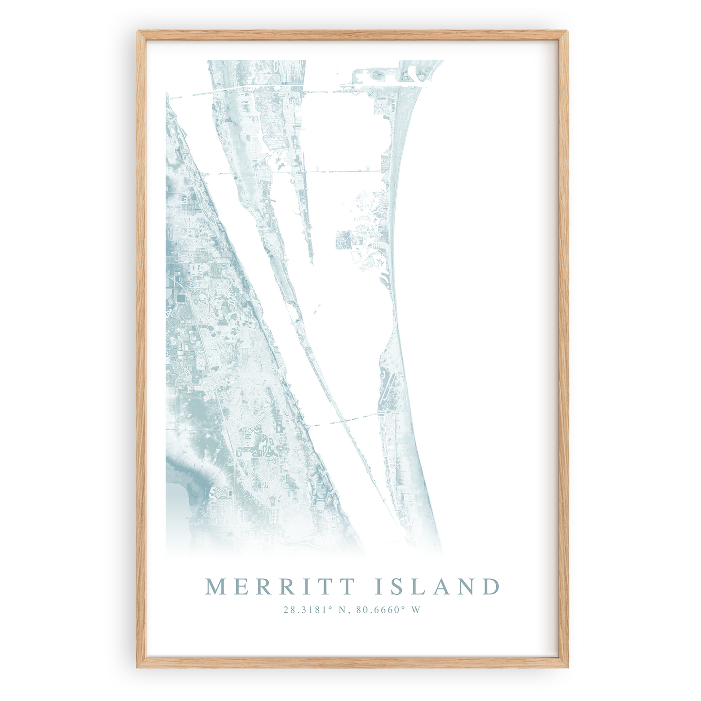 merritt island florida map poster in wood frame