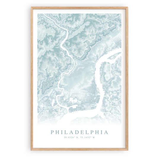 philadelphia pennsylvania map print in wood frame