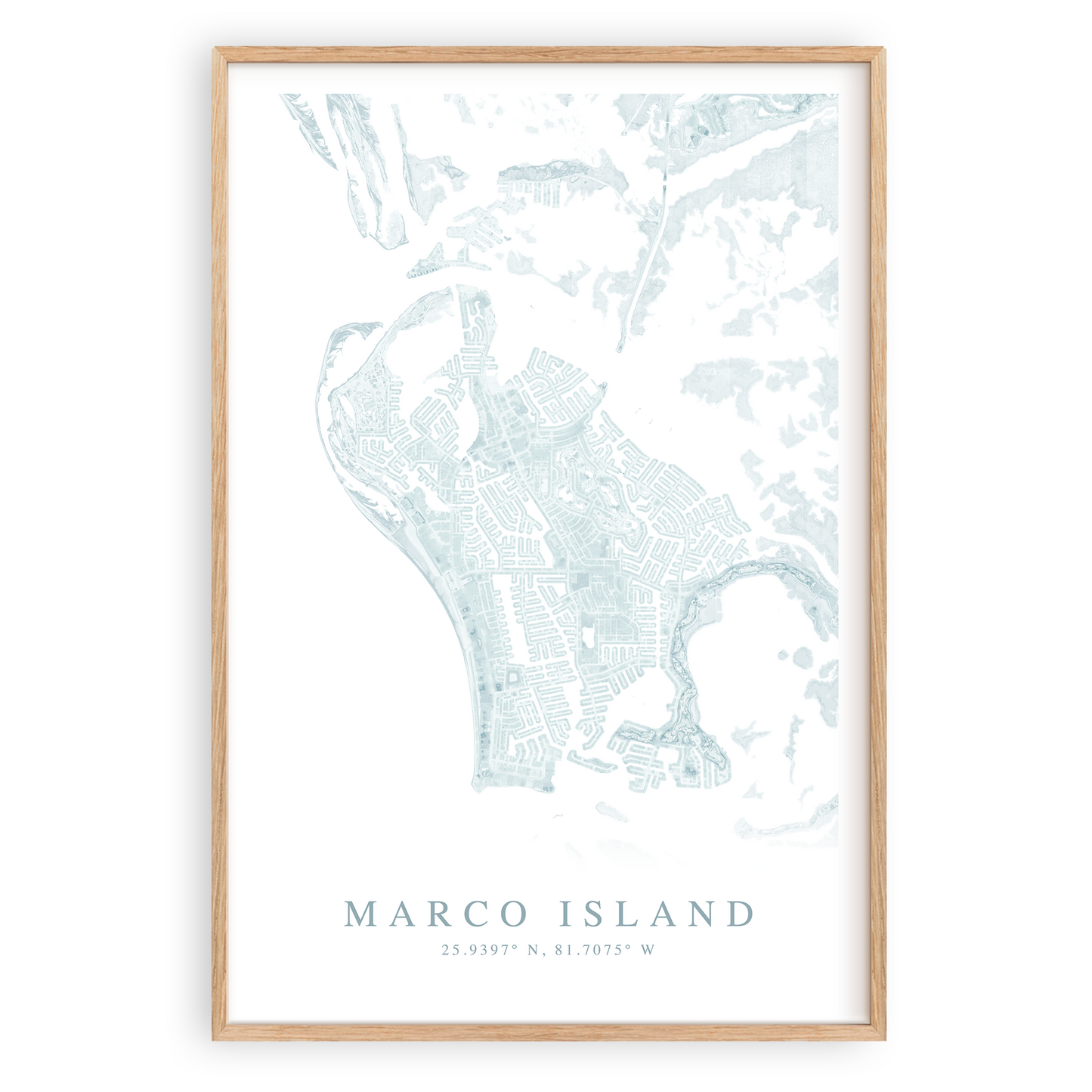 marco island florida map print in wood frame