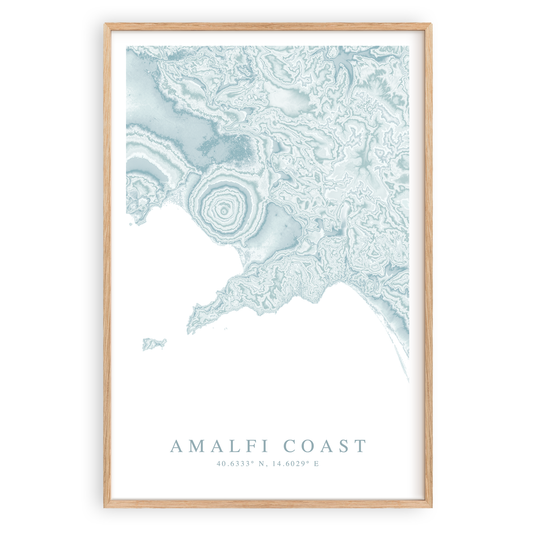 amalfi coast italy map print in wood frame