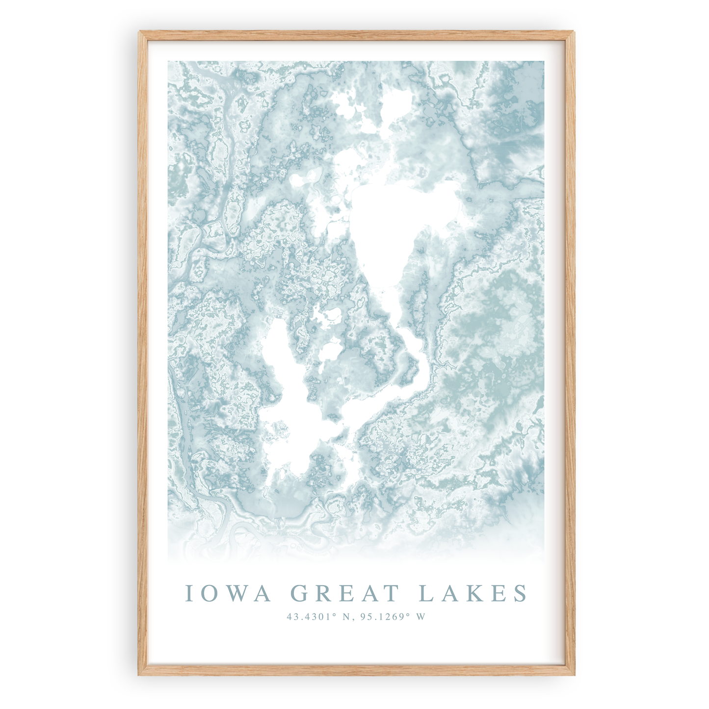 iowa great lakes map print in wood frame