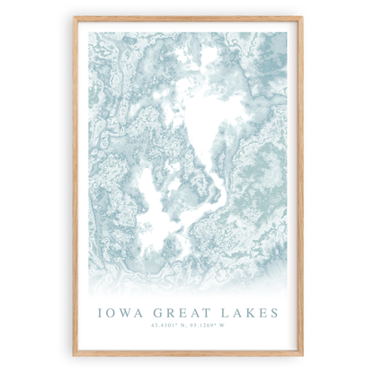 iowa great lakes map print in wood frame
