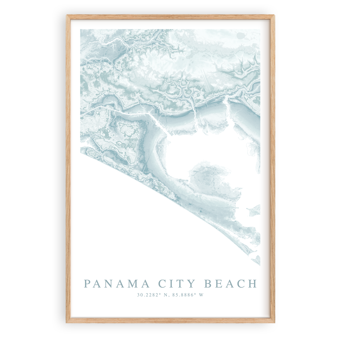 panama city beach florida map print in wood frame