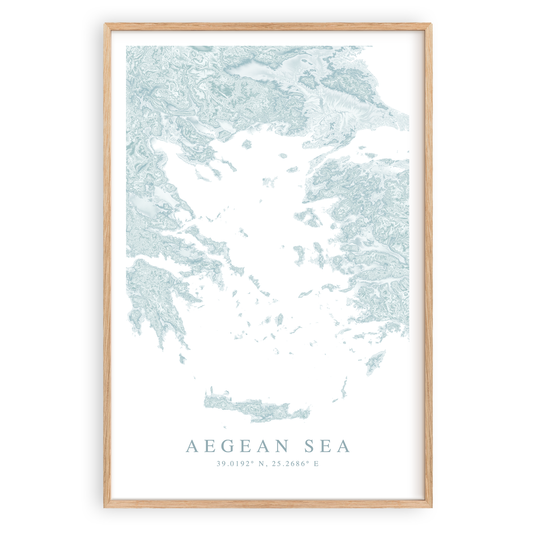 aegean sea map print in wood frame