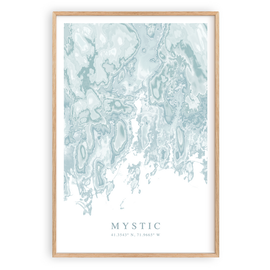 mystic connecticut map poster in wood frame