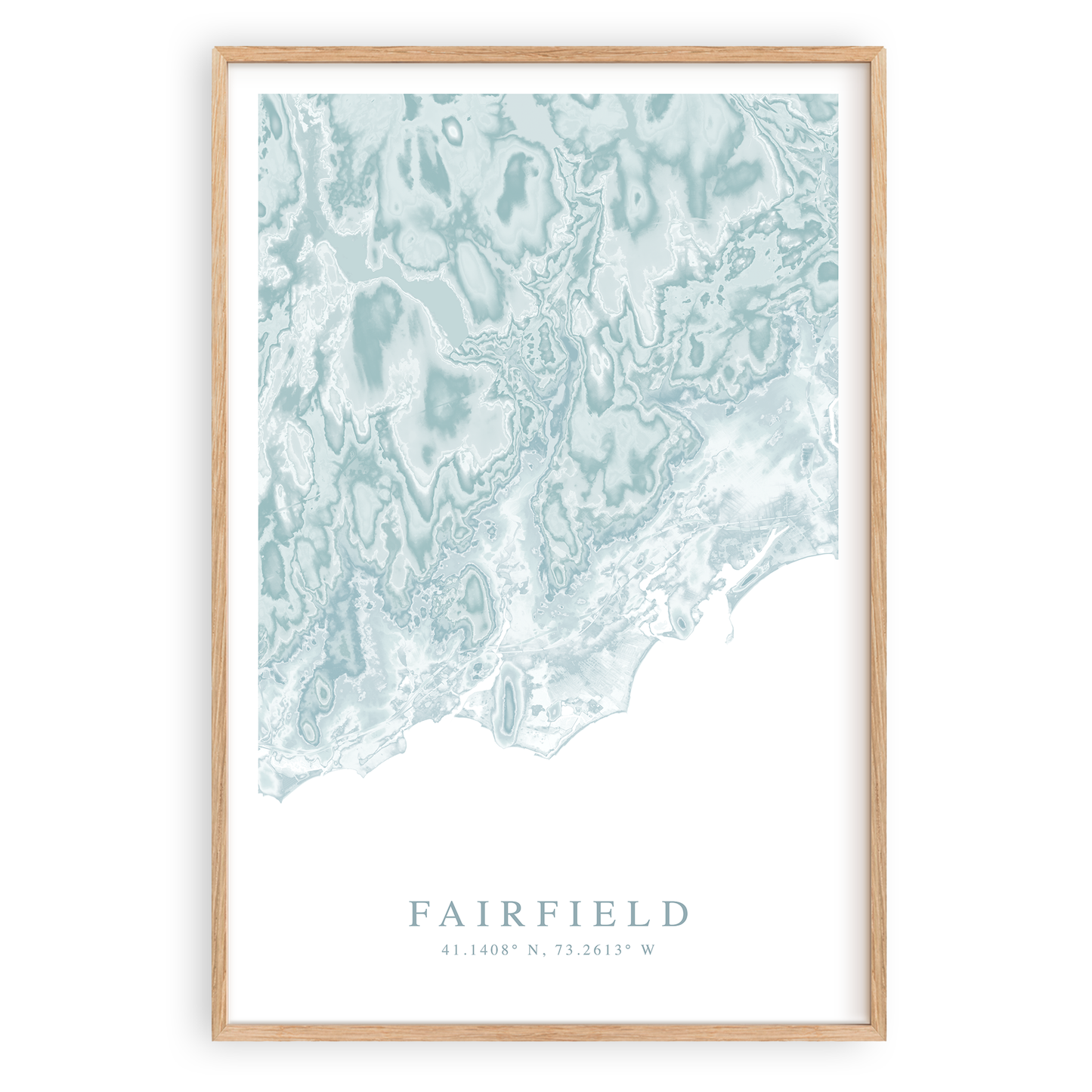 fairfield connecticut map print in wood frame