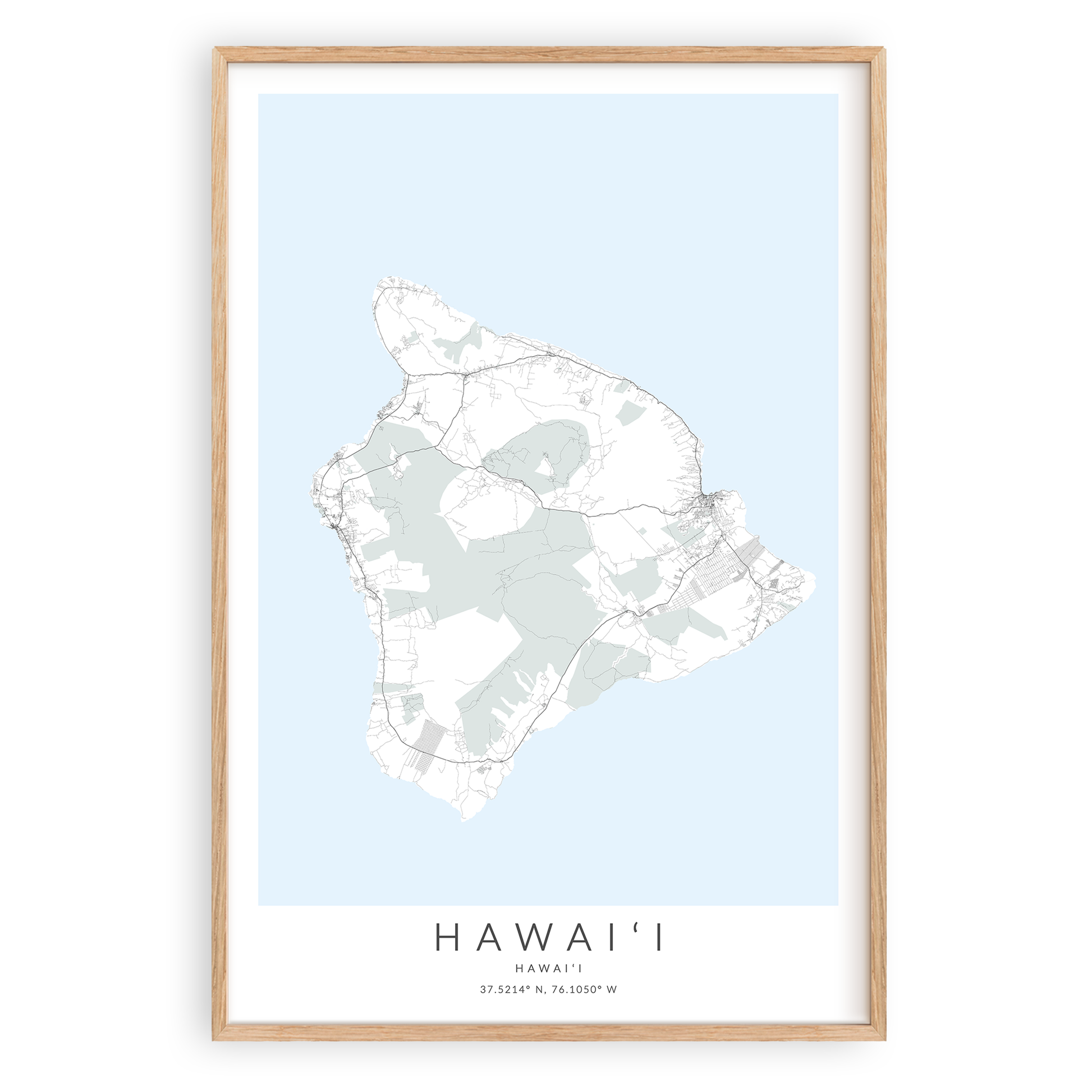 hawaii big island map print in wood frame