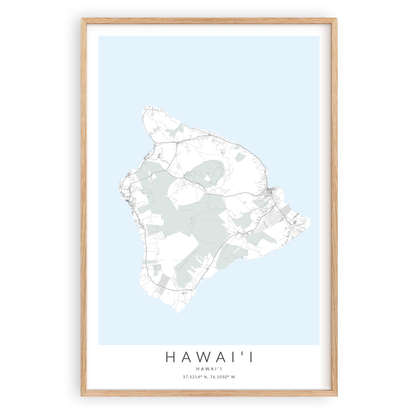 hawaii big island map print in wood frame