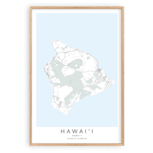 hawaii big island map print in wood frame