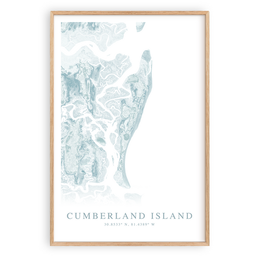 cumberland island georgia map print in wood frame