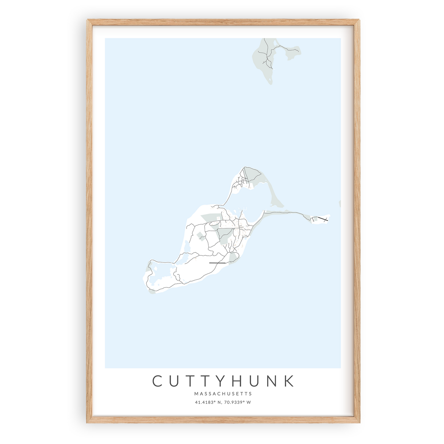 cuttyhunk island massachusetts map print in wood frame