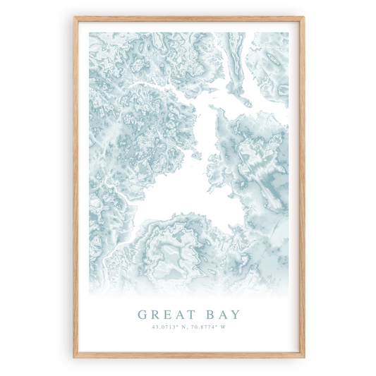 great bay new hampshire map print in wood frame