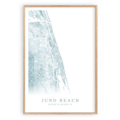 juno beach florida map print in wood frame