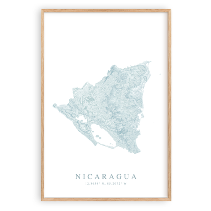 nicaragua map print in wood frame