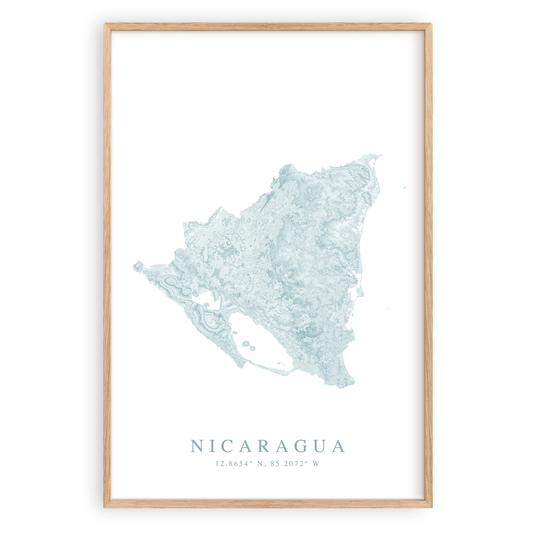 nicaragua map print in wood frame