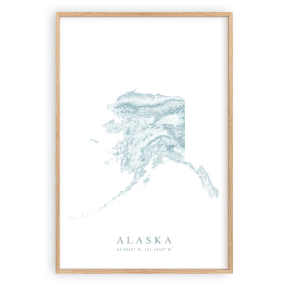 alaska map print in wood frame