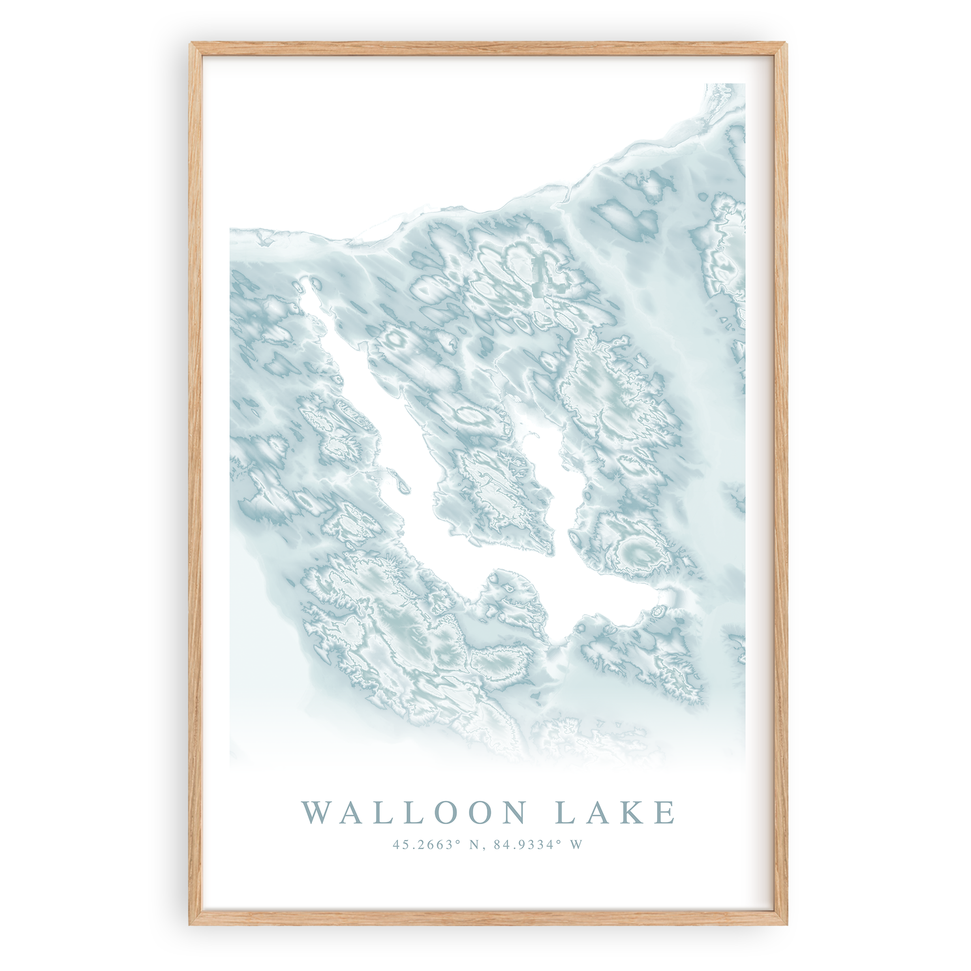 walloon lake michigan map print in wood frame
