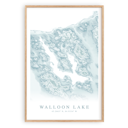 walloon lake michigan map print in wood frame