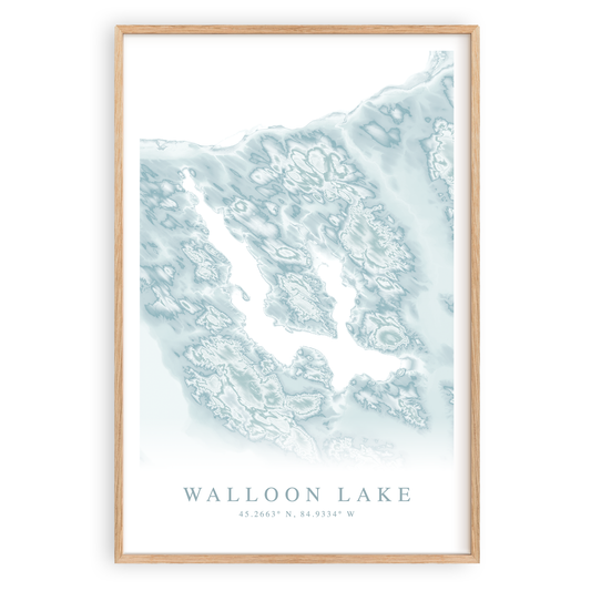 walloon lake michigan map print in wood frame