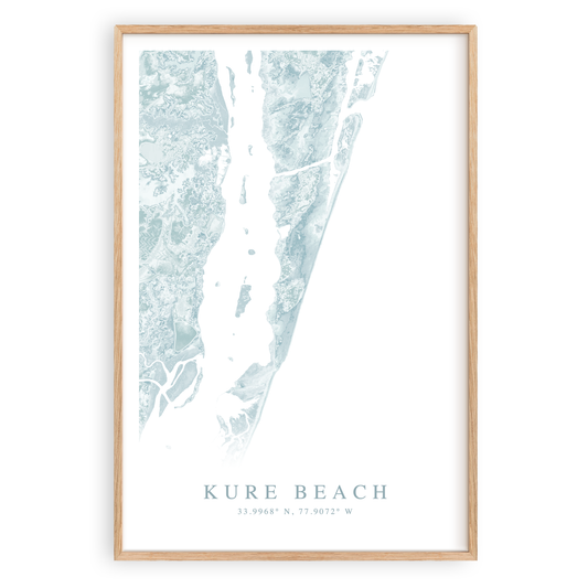 kure beach north carolina map print in wood frame