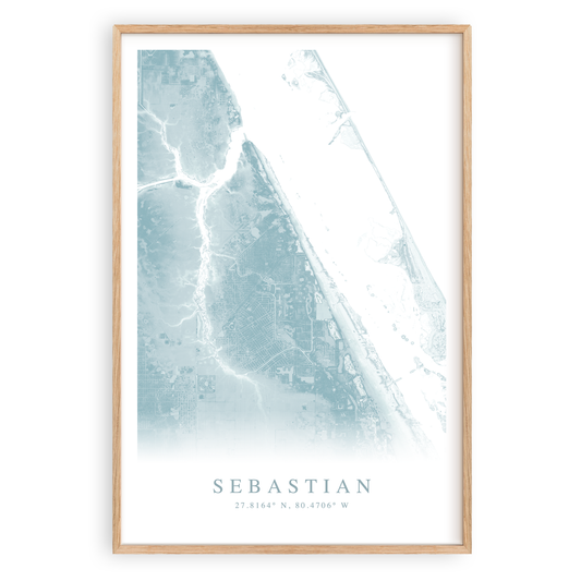 sebastian florida map print in wood frame