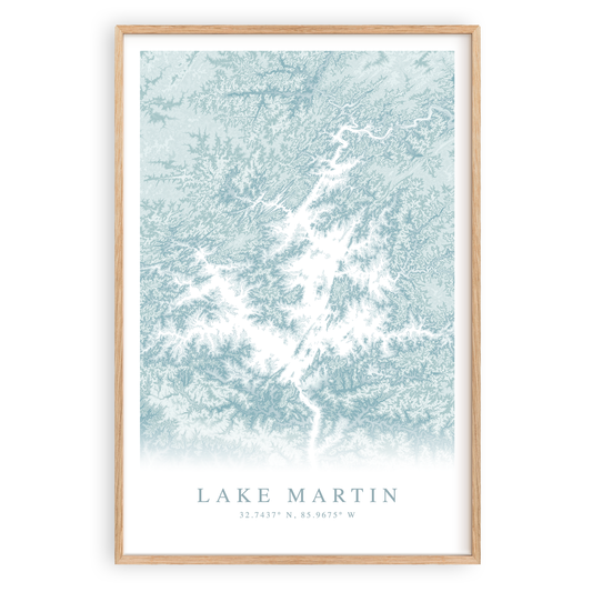 lake martin alabama map print in wood frame