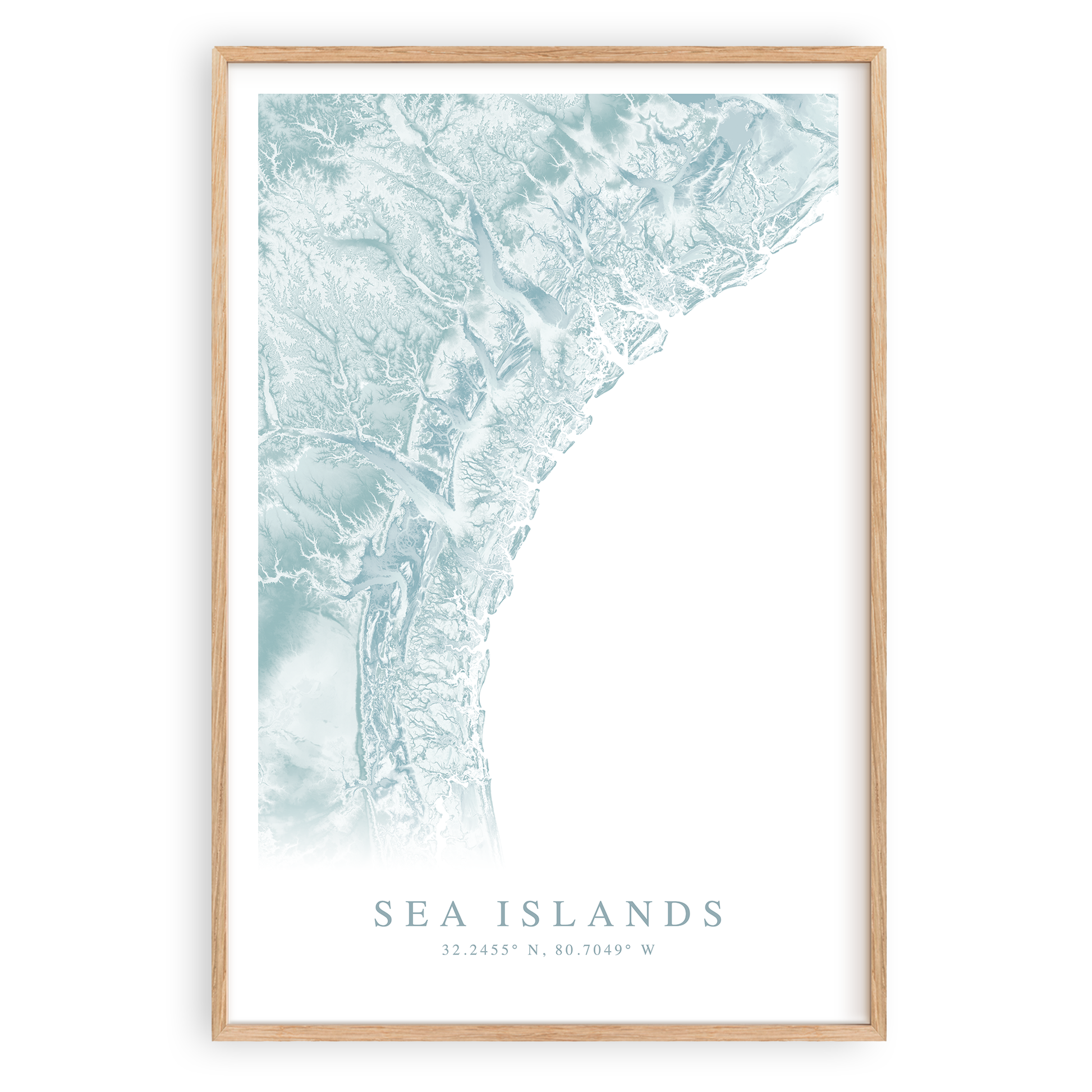 sea islands south carolina and georgia map print in wood frame