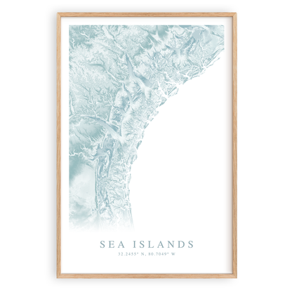 sea islands south carolina and georgia map print in wood frame