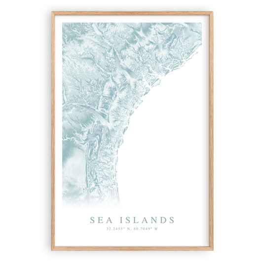 sea islands south carolina and georgia map print in wood frame