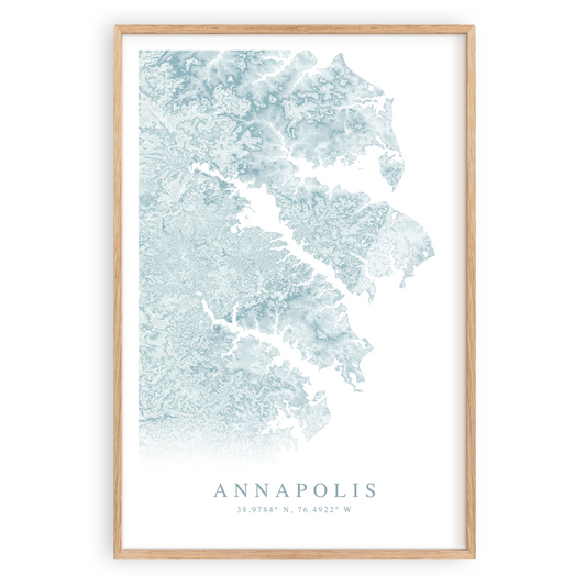 annapolis maryland map print in wood frame