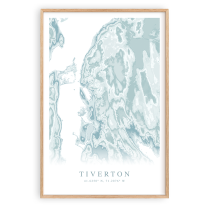 tiverton rhode island map print in wood frame