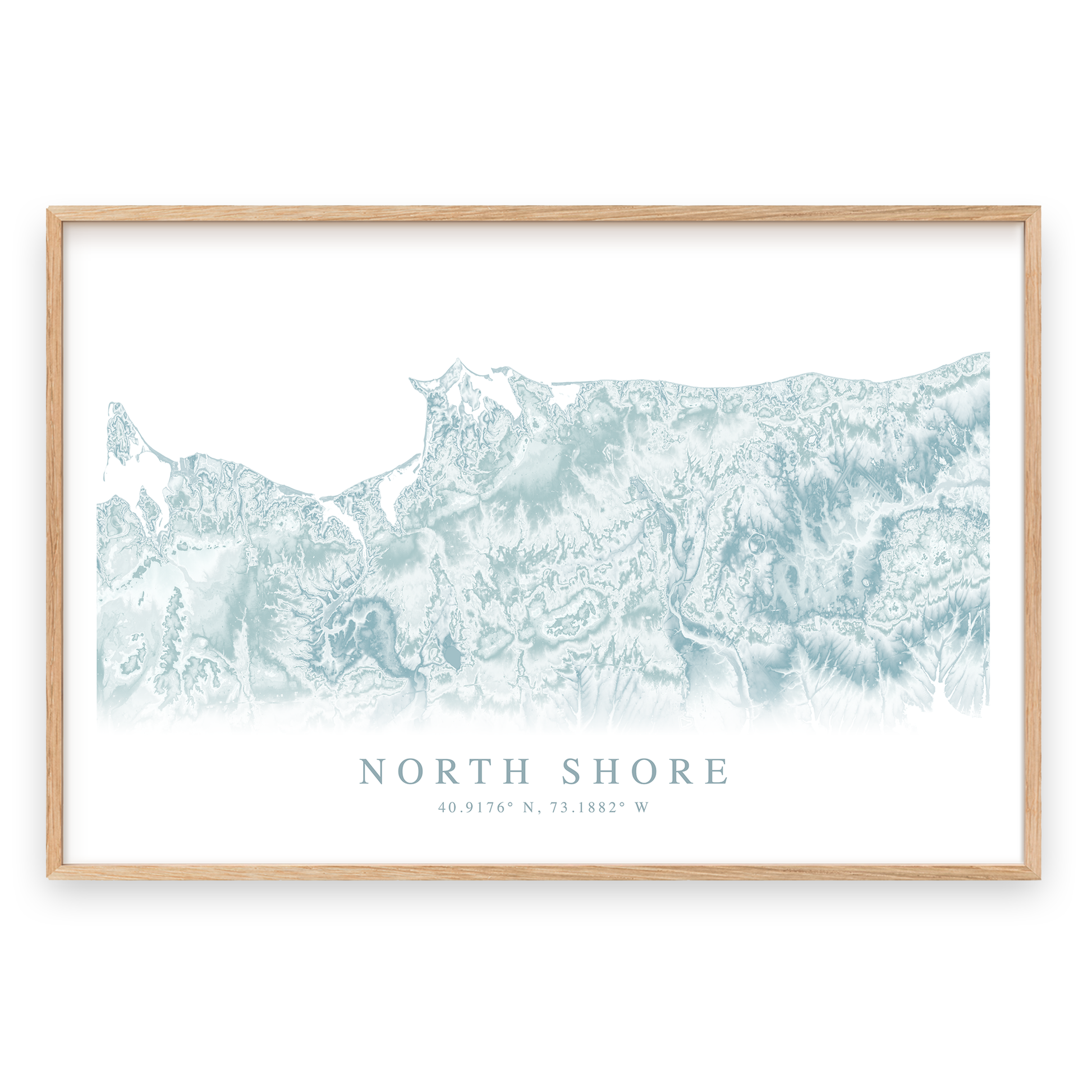 north shore long island map print in wood frame