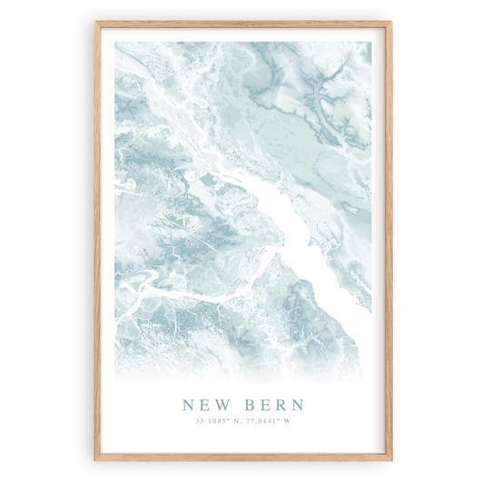 new bern north carolina map print in wood frame
