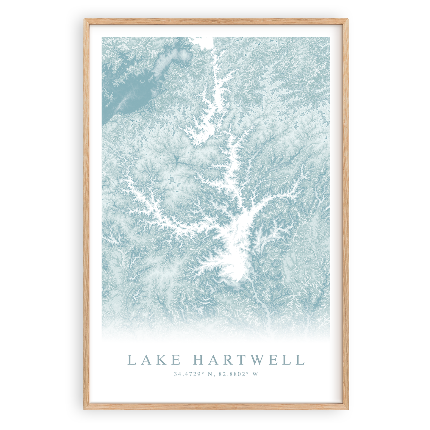 lake hartwell map print in wood frame