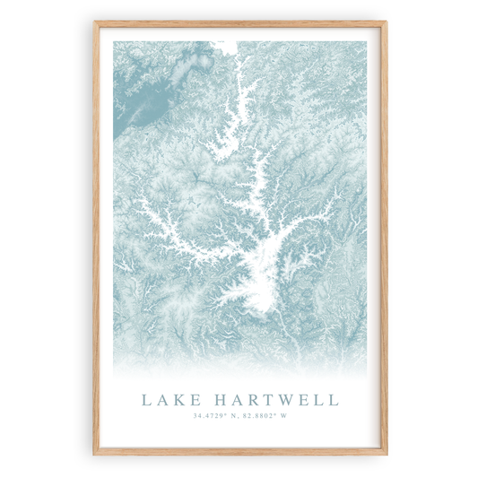 lake hartwell map print in wood frame