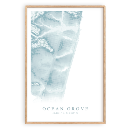 ocean grove new jersey map print in wood frame