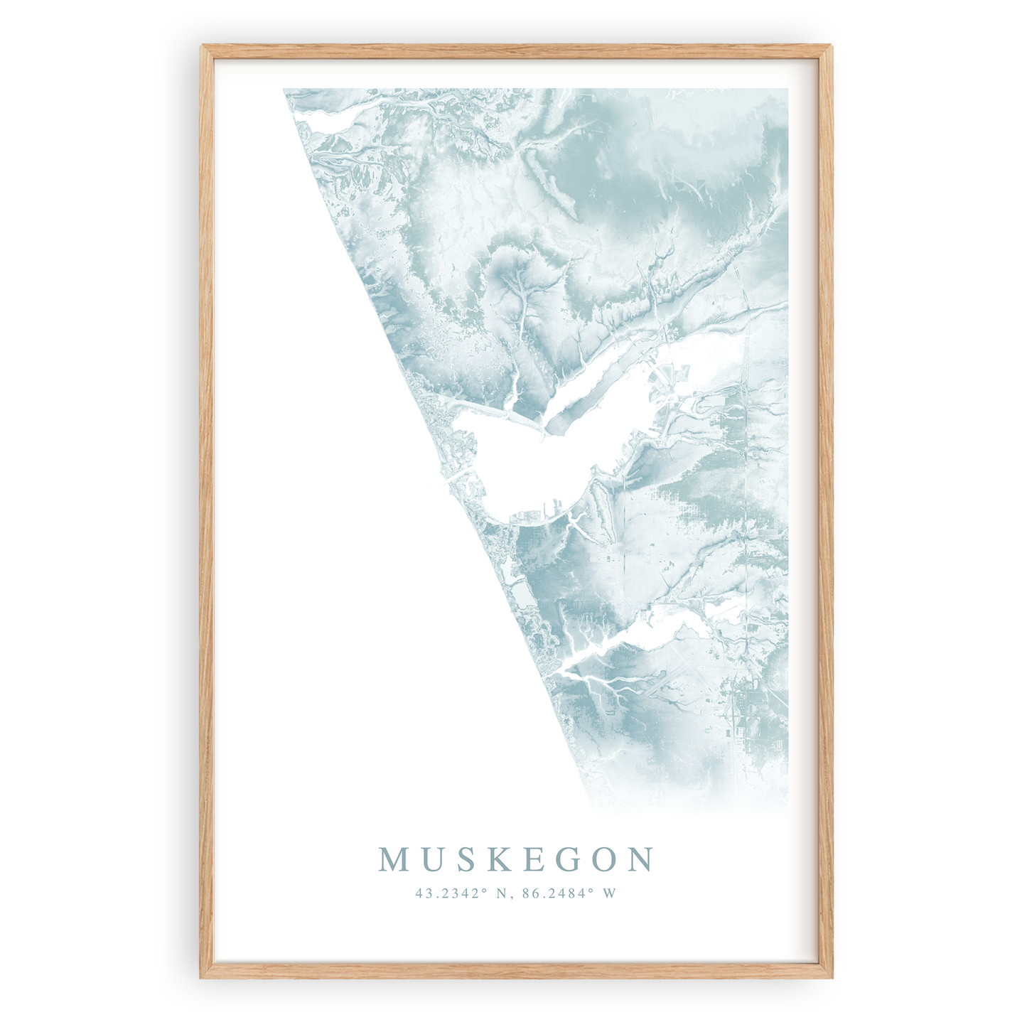 muskegon michigan map print in wood frame