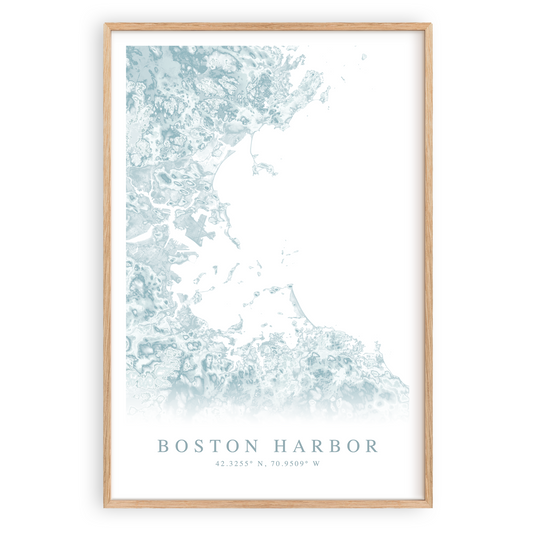 boston harbor map print in wood frame