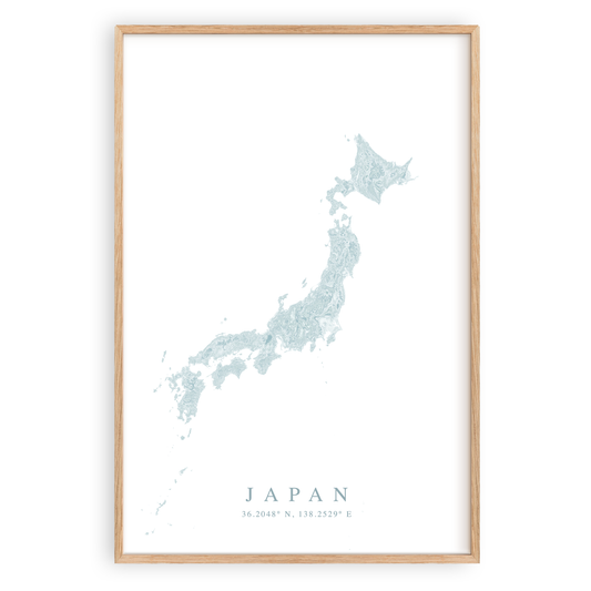 japan map print in wood frame