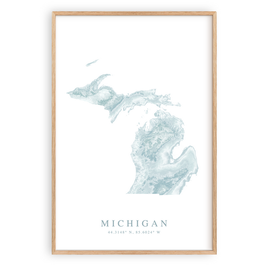 michigan map print in wood frame