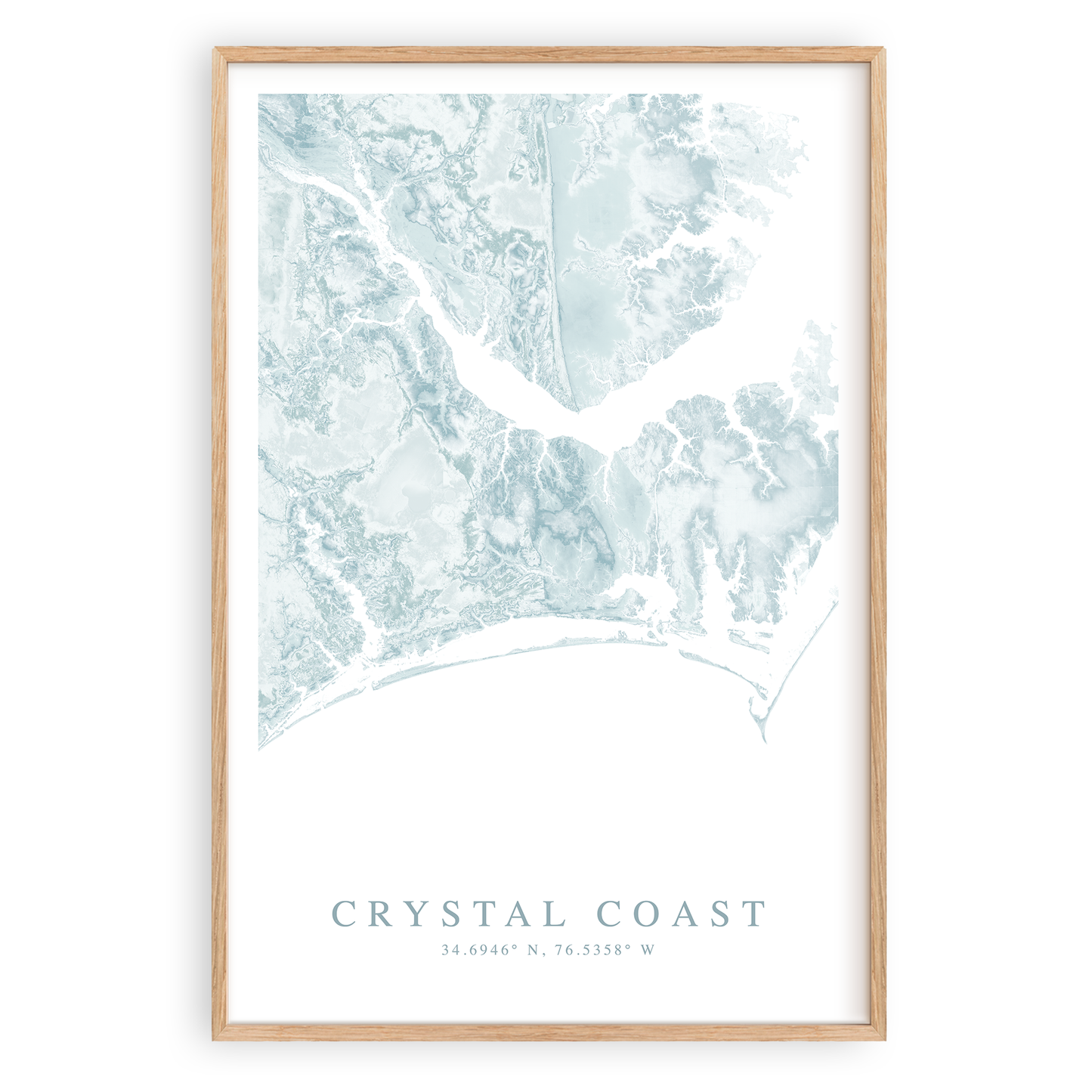 crystal coast north carolina map print in wood frame