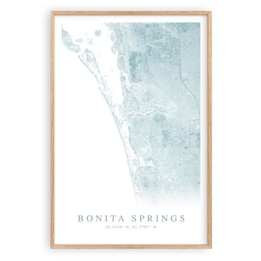 bonita springs map print in wood frame