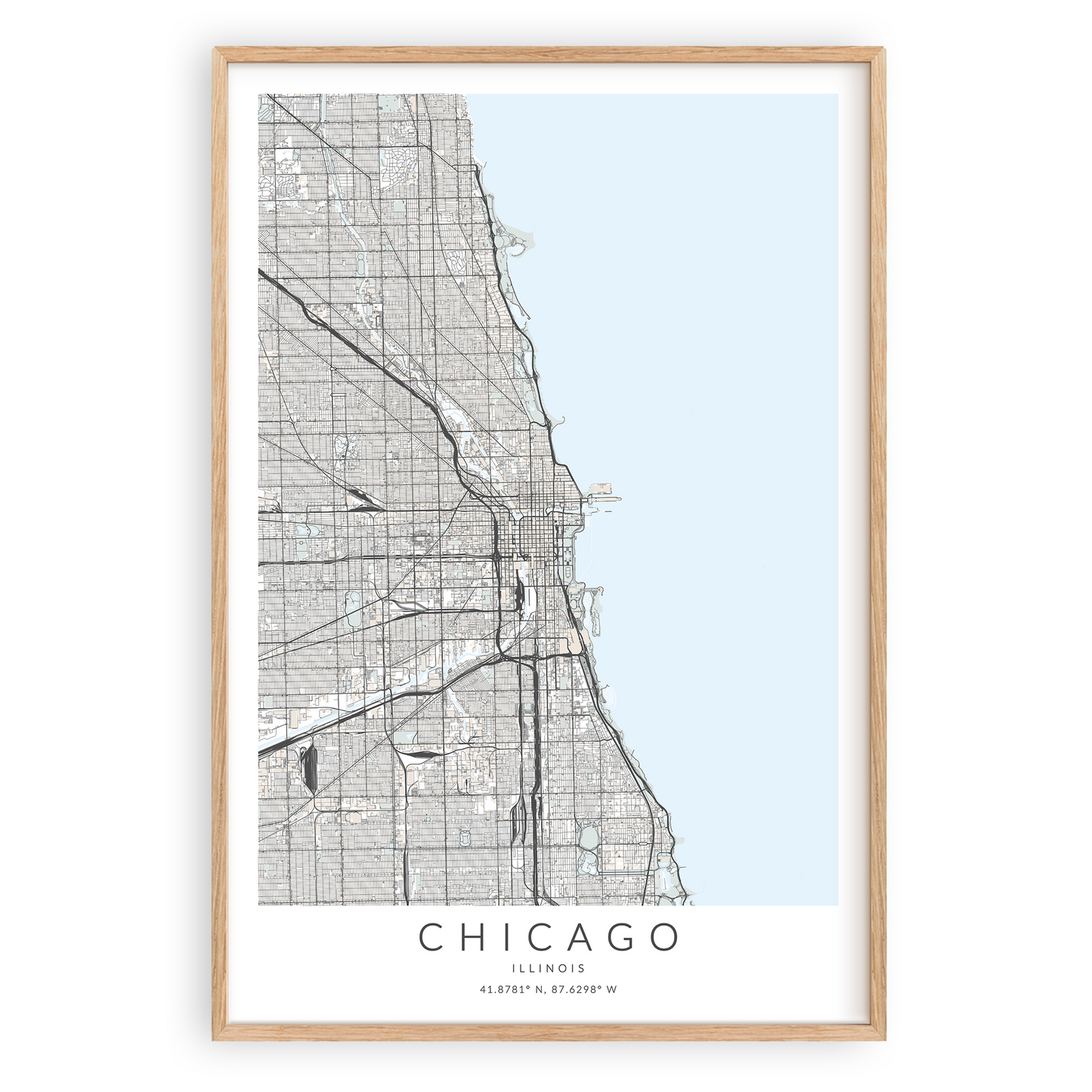 chicago illinois map poster in wood frame