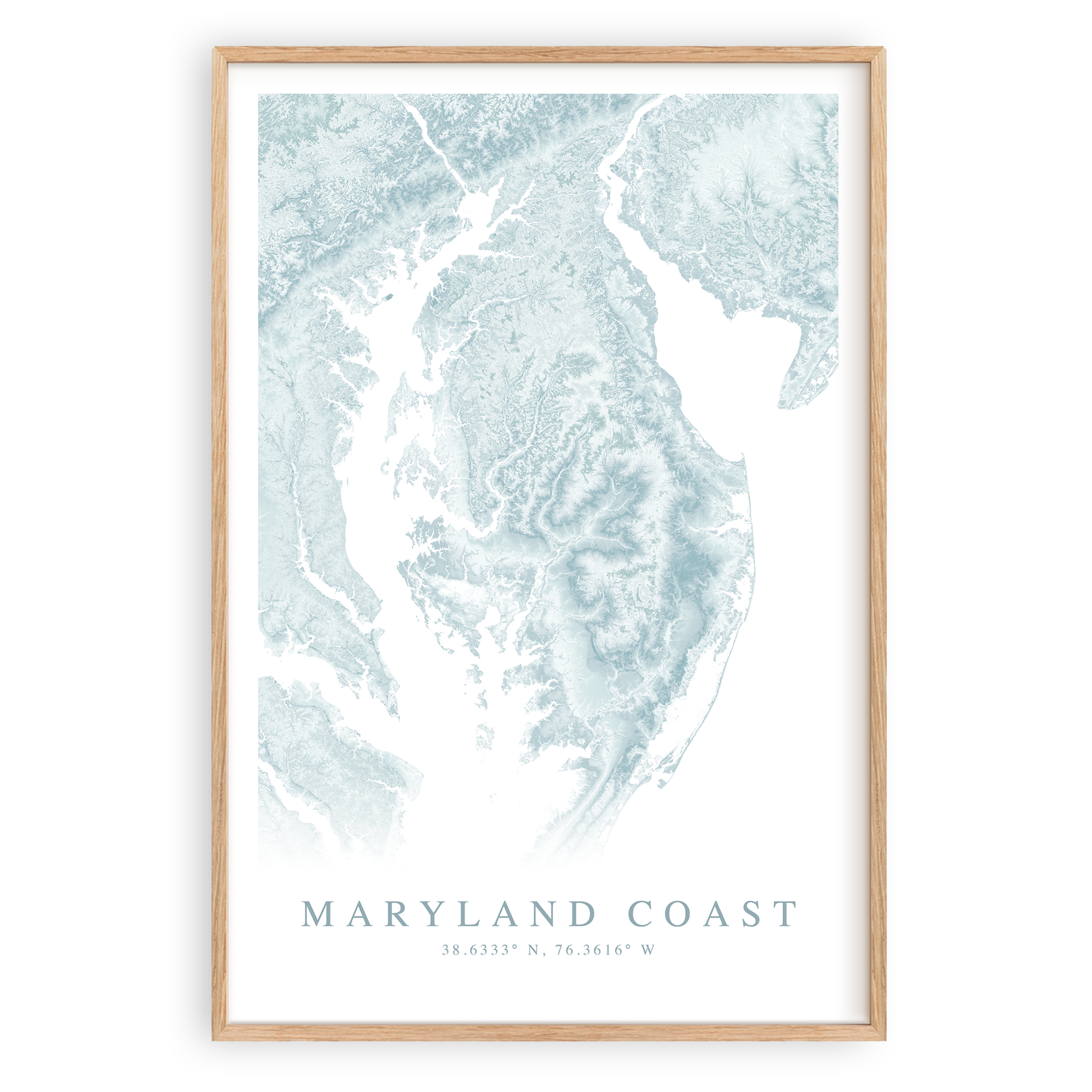 maryland coast map print in wood frame