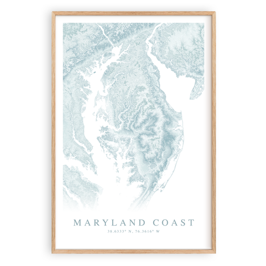 maryland coast map print in wood frame