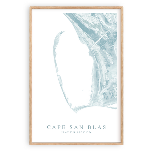 cape san blas florida map print in wood frame