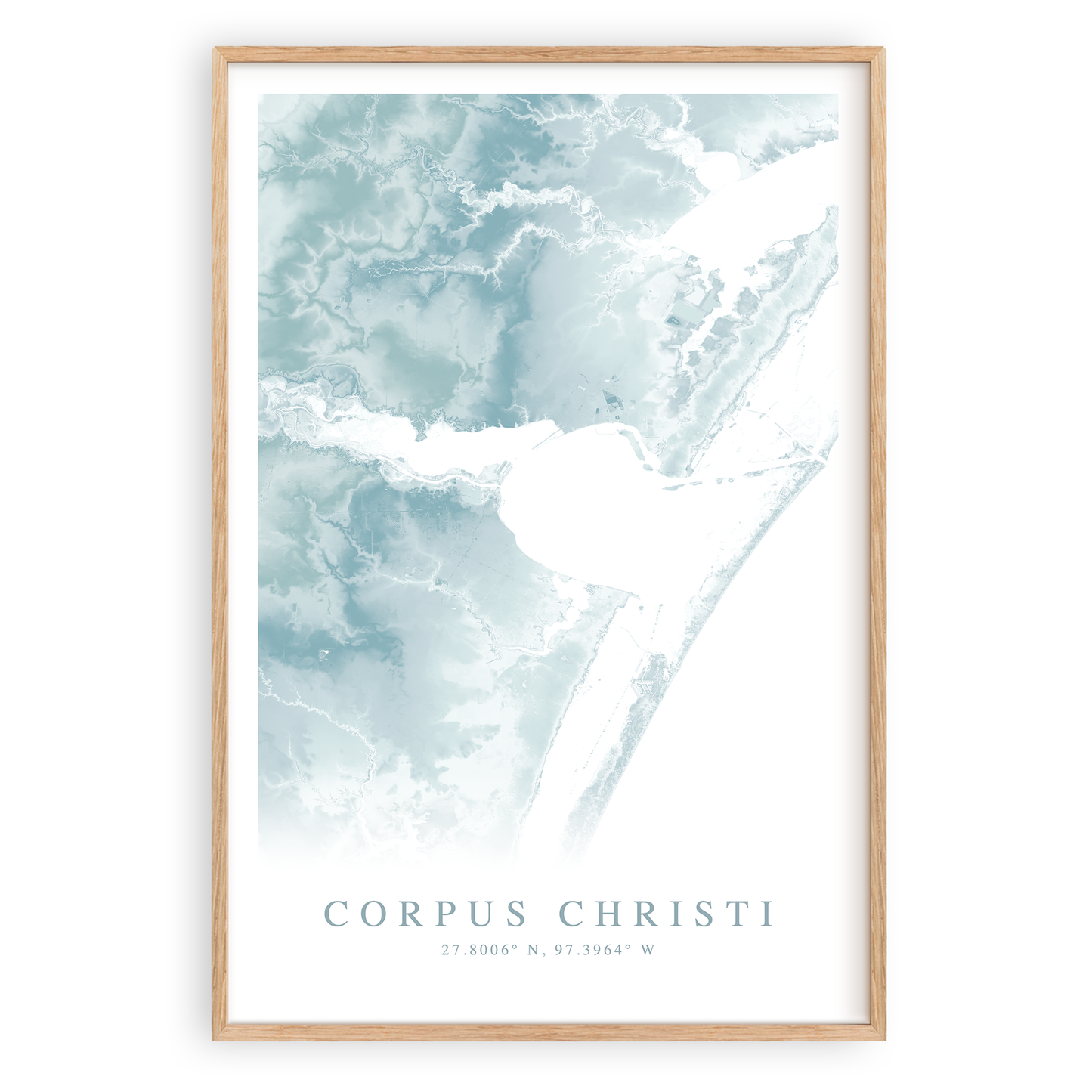 corpus christi map print in wood frame