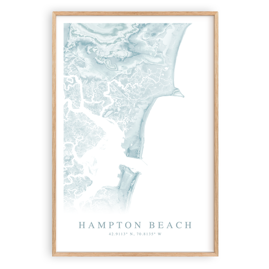 hampton beach new hampshire map print in wood frame