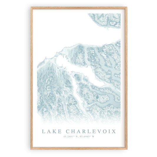 lake charlevoix michigan map print in wood frame